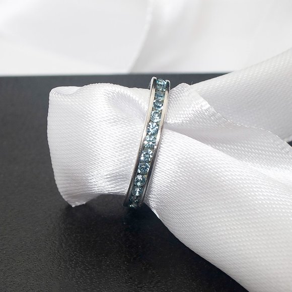 Vintage Dainty Band with Blue CZ Stones 925 Silver Ring, Size 6.75, Retro Gift - Picture 2 of 5